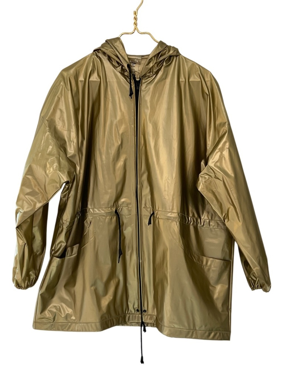Betmar Gold Vinyl Hooded Raincoat Zip Front Oversized M - Picture 1 of 8